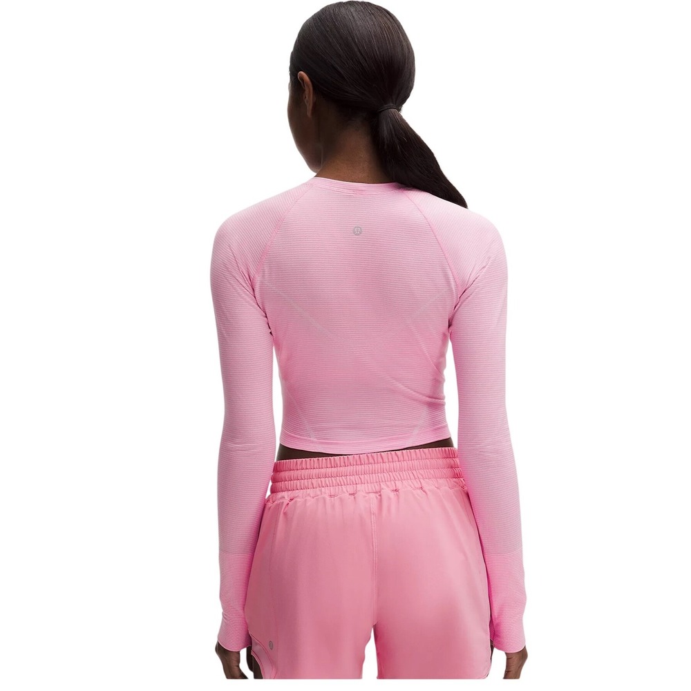Lululemon Swiftly Tech Long Sleeve Cropped Shirt Pink Size 6 Thumbholes Seamless - Picture 2 of 9